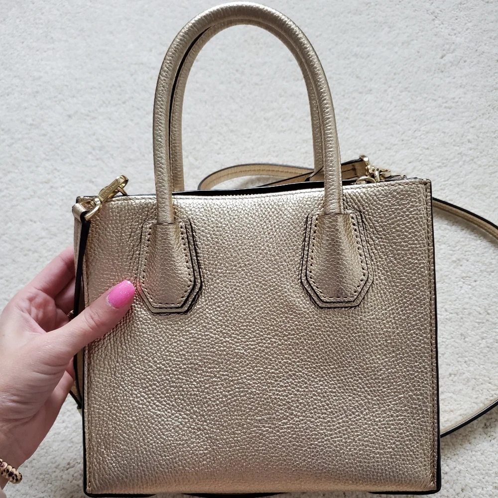 Michael Kors Metallic Gold Leather Mercer Crossbody Tote Bag